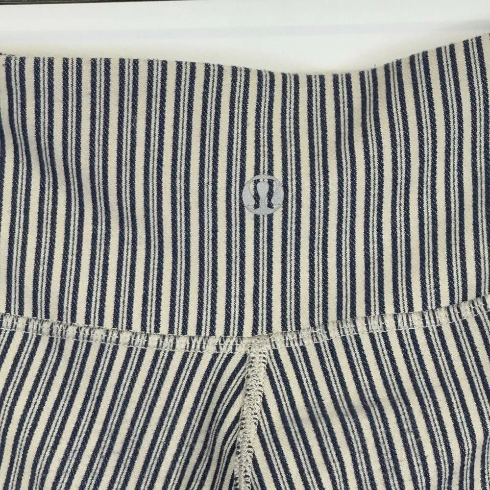Lululemon Leggings Pants Womens 6 Blue Tan Stripe‎ Compression Active Yoga Gym